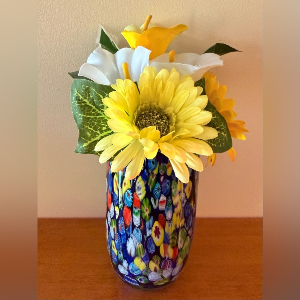 Millefiori Blue/Multicolored Art Glass